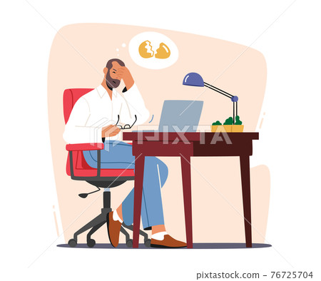 Man Loser Deleted Information from Computer by Mistake, Stupidity. Male Character Cover Face with Broken Eggs Bubble Man Loser Deleted Information from Computer by Mistake, Stupidity. Male Character Cover Face with Broken Eggs Bubble 76725704