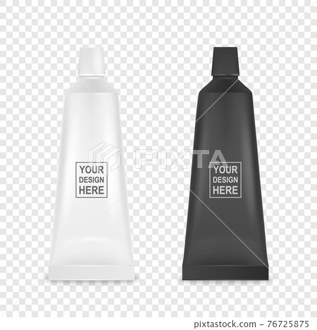 Vector 3d Realistic Plastic, Metal White, Black Tooth Paste, Cream Tube, Packing Set Isolated on Transparent Background. Design Template of Toothpaste, Cosmetics, Cream for Mockup. Front View 76725875