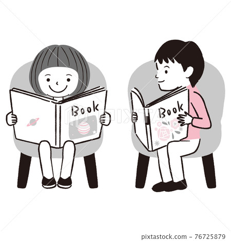 手寫線畫插圖男孩女孩讀一本書 手寫線畫插圖男孩女孩讀一本書 76725879