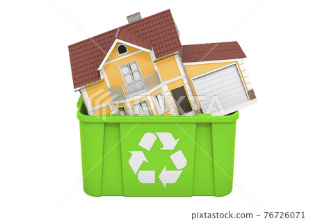 Recycling trashcan with home. 3D rendering 76726071
