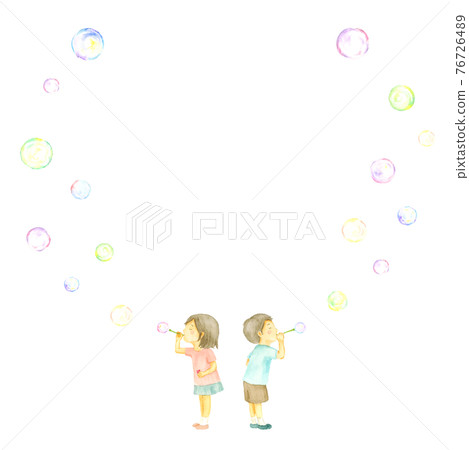 Watercolor illustration frame for children playing with soap bubbles Watercolor illustration frame for children playing with soap bubbles 76726489
