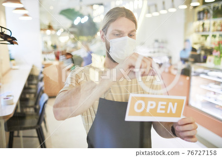 Male Worker Opening Cafe 76727158