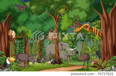 Wild animal cartoon character in the forest scene 76727828