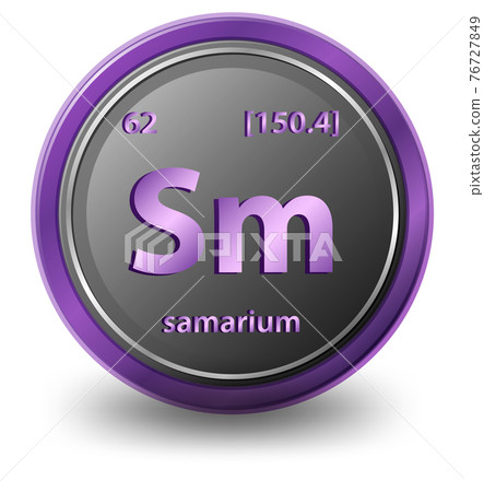 Samarium chemical element. Chemical symbol with atomic number and atomic mass. 76727849