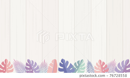 Fancy resort. Bottom of botanical leaf, footer decorative frame (wood grain background, 16: 9 ratio) 76728558