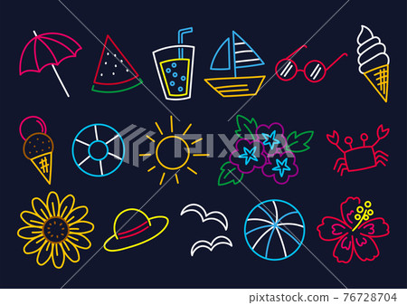 Summer illustration set line art neon color Summer illustration set line art neon color 76728704