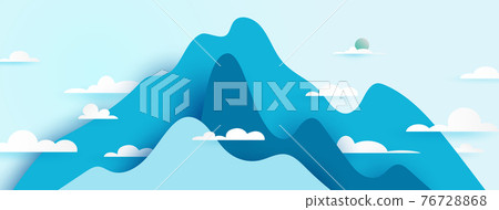 Mountains nature landscape scenery banner background paper art style.Vector illustration. 76728868