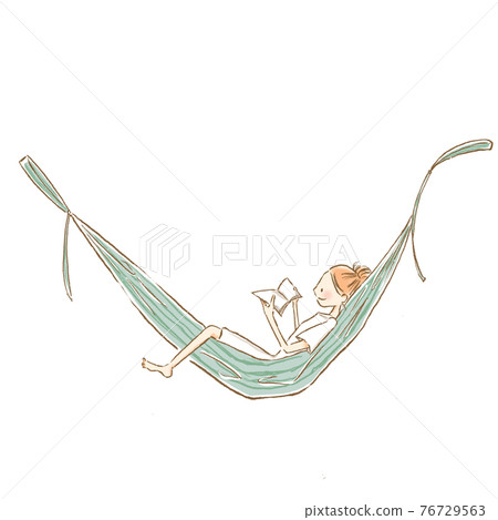 Illustration of a young woman reading in a hammock - Stock Illustration ...