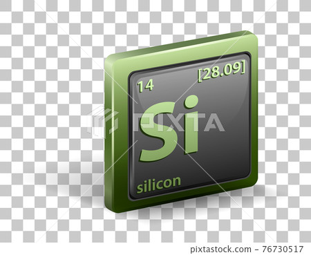 Silicon chemical element. Chemical symbol with atomic number and atomic mass. 76730517