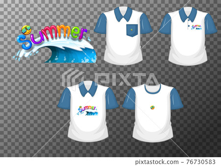 Summer font logo design for shirts with set of different shirts isolated on transparent background Summer font logo design for shirts with set of different shirts isolated on transparent background 76730583