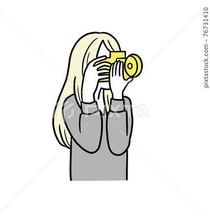 Illustration of a woman holding a camera 76731410