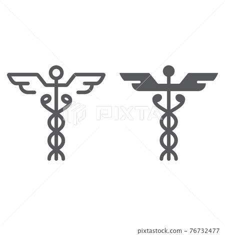 Caduceus line and glyph icon, medical 76732477