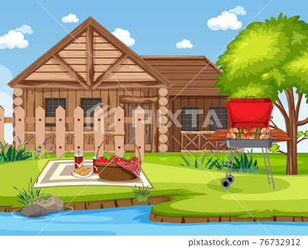 Camping or picnic in the nature park at daytime scene 76732912