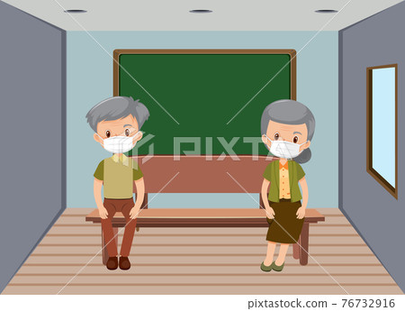 Background scene old people wearing mask in the room Background scene old people wearing mask in the room 76732916