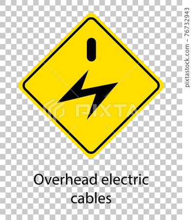 Yellow traffic warning sign on transparent background 76732943