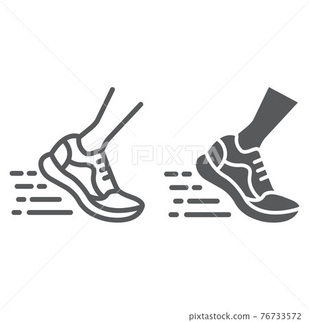 Running fast line and glyph icon, footwear and sport, sport shoes sign, vector graphics, a linear pattern on a white background, 76733572