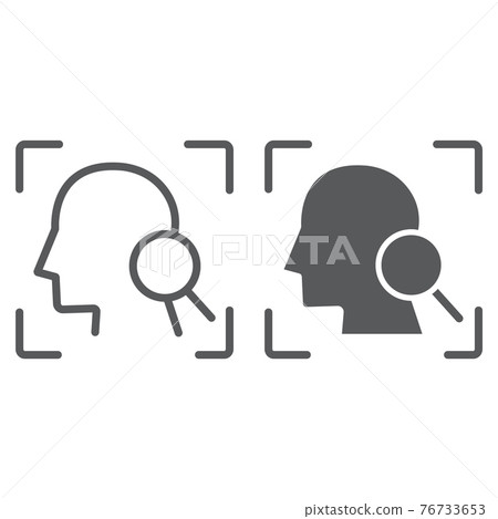 Face ID line and glyph icon, face recognition and face identification, face scanning sign, vector graphics, a linear pattern on a white background, Face ID line and glyph icon, face recognition and face identification, face scanning sign, vector graphics, a linear pattern on a white background, 76733653