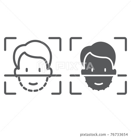 Face ID line and glyph icon, face recognition and face identification, face scanning sign, vector graphics, a linear pattern on a white background, 76733654
