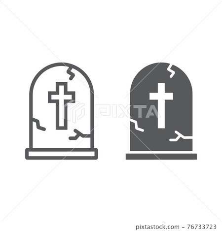 Tombstone line and glyph icon, halloween Tombstone line and glyph icon, halloween 76733723
