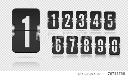 Set of flip scoreboard numbers with reflections floating on different heights. Vector template on transparent background Set of flip scoreboard numbers with reflections floating on different heights. Vector template on transparent background 76733766