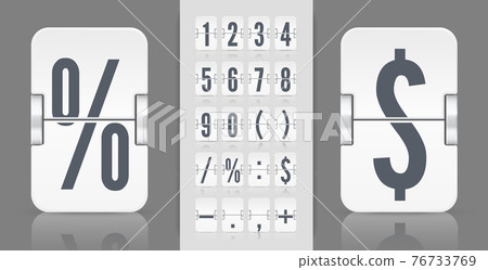 Flip numbers font time counter information page. White analog countdown font. Vintage symbols time meter vector template 76733769