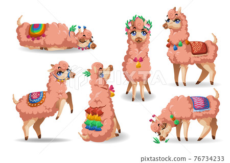 Cute llama character in different poses Cute llama character in different poses 76734233