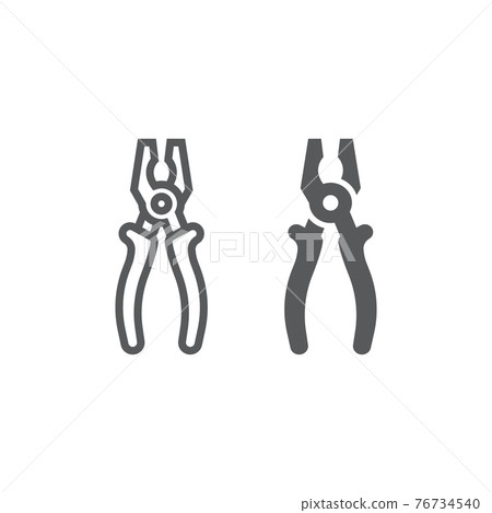 Pliers line and glyph icon, tool and repair, clamp sign, vector graphics, a linear pattern on a white background. Pliers line and glyph icon, tool and repair, clamp sign, vector graphics, a linear pattern on a white background. 76734540