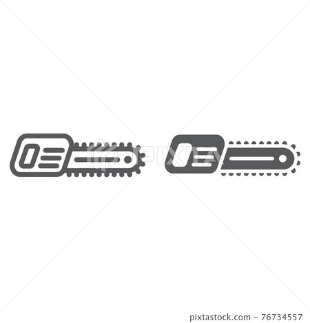 Chainsaw line and glyph icon, tool and equipment, electric saw sign, vector graphics, a linear pattern on a white Chainsaw line and glyph icon, tool and equipment, electric saw sign, vector graphics, a linear pattern on a white 76734557
