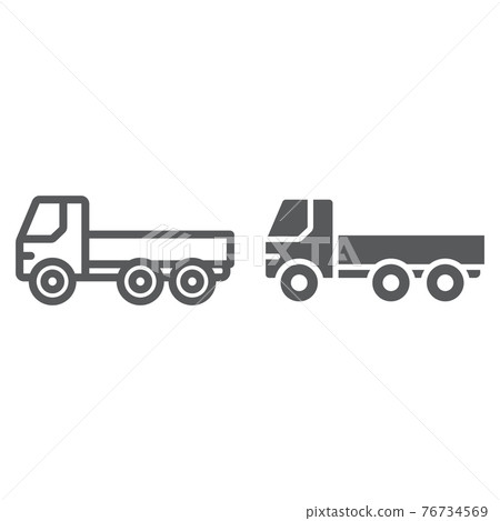 Flatbed truck line and glyph icon, automobile and cargo, car sign, vector graphics, a linear pattern on a white background. 76734569