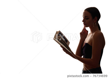 reading woman silhouette learning with open book reading woman silhouette learning with open book 76734699