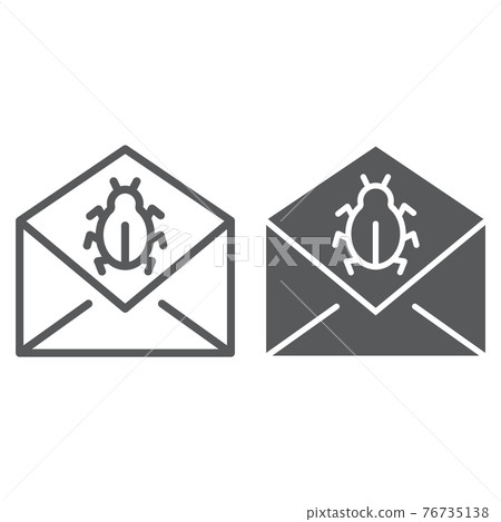 Mail virus attack line and glyph icon, message 76735138