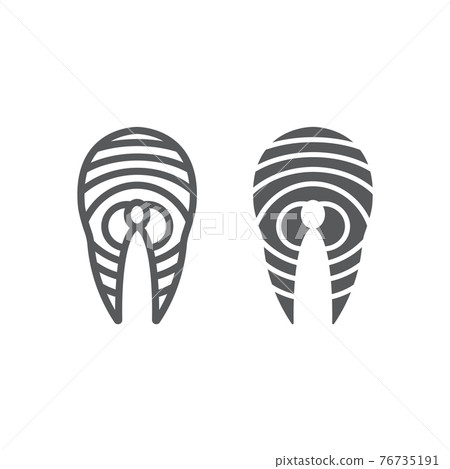 Salmon line and glyph icon, fish and food, steak 76735191