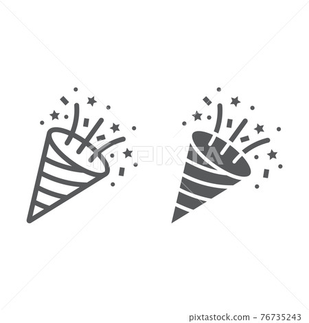 Confetti popper line and glyph icon, party 76735243