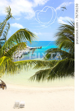 Vacation concept. Flight route of aircraft in shape of a heart. 76736150