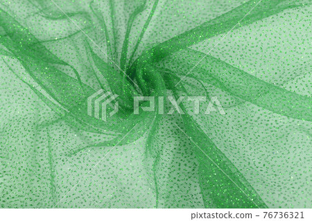 green Crumpled beautifully draped lace festive tulle fabric 76736321