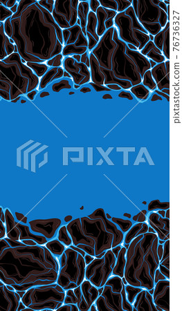Vertical banner with pattern of the water surface with stones. Vector template stony coast of the river. Natural cartoon card Vertical banner with pattern of the water surface with stones. Vector template stony coast of the river. Natural cartoon card 76736327
