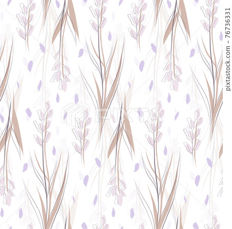 Delicate floral pattern. Wallpaper with hand drawn sketch of flowers with petals on a white background. Vector texture 76736331
