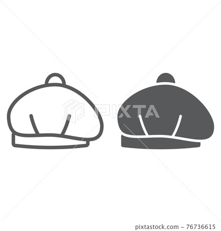 Beret line and glyph icon, hat and clothing, cap sign, vector graphics, a linear pattern on a white background. Beret line and glyph icon, hat and clothing, cap sign, vector graphics, a linear pattern on a white background. 76736615