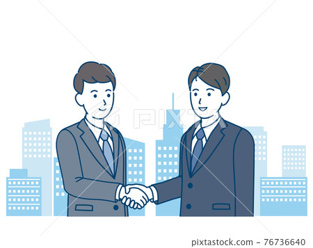 西裝男握手商務談判合同問候插畫素材 76736640