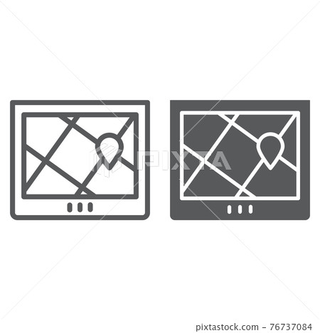 Navigation line and glyph icon, location and map, gps sign, vector graphics, a linear pattern on a white background. 76737084