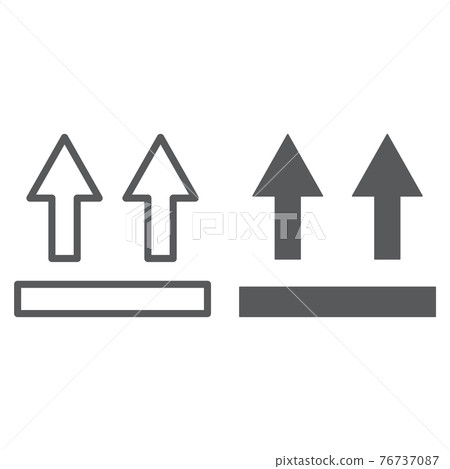 This side up line and glyph icon, packaging and label, arrows side up sign, vector graphics, a linear pattern on a white background. This side up line and glyph icon, packaging and label, arrows side up sign, vector graphics, a linear pattern on a white background. 76737087