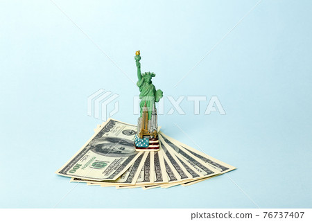 USA dollars background. American rescue plan, USA relief program, stimulus check and Act of 2021 concept. Money, business, profit and livelihood idea 76737407
