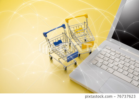 Image of PC and shopping cart online shopping Image of PC and shopping cart online shopping 76737623