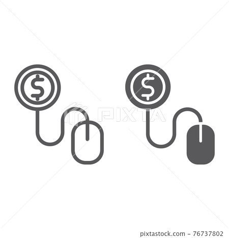 Pay per click line and glyph icon, internet and marketing, mouse and dollar sign, vector graphics, a linear pattern on a white background. 76737802