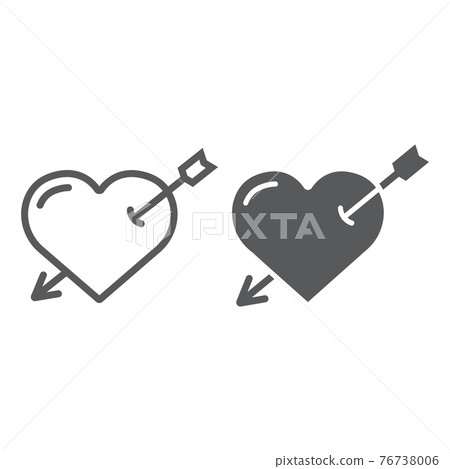 Heart pierced with arrow line and glyph icon, love and valentine, cupid sign, vector graphics, a linear pattern on a white background. Heart pierced with arrow line and glyph icon, love and valentine, cupid sign, vector graphics, a linear pattern on a white background. 76738006