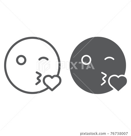 Kiss smile line and glyph icon, emoticon and expression, love emoji sign, vector graphics, a linear pattern on a white background. Kiss smile line and glyph icon, emoticon and expression, love emoji sign, vector graphics, a linear pattern on a white background. 76738007