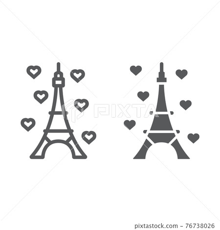 Eiffel tower line and glyph icon, france and paris, architecture sign, vector graphics, a linear pattern on a white background. Eiffel tower line and glyph icon, france and paris, architecture sign, vector graphics, a linear pattern on a white background. 76738026