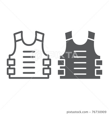 Bulletproof vest line and glyph icon, defense and army, uniform sign, vector graphics, a linear pattern on a white background. 76738909