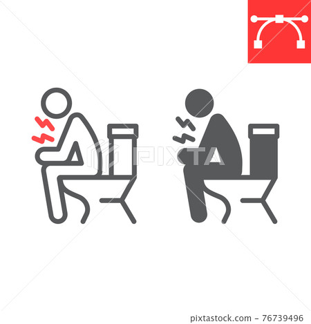 Diarrhea line and glyph icon, covid-19 and constipation, man sitting on toilet vector icon, vector graphics, editable stroke outline sign, eps 10. 76739496
