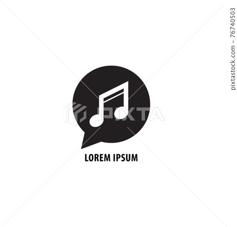 Black Chat bubble with musical note, Beamed sixteenth notes vector illustration. Music Talk logo design template isolated on white background. Black Chat bubble with musical note, Beamed sixteenth notes vector illustration. Music Talk logo design template isolated on white background. 76740503